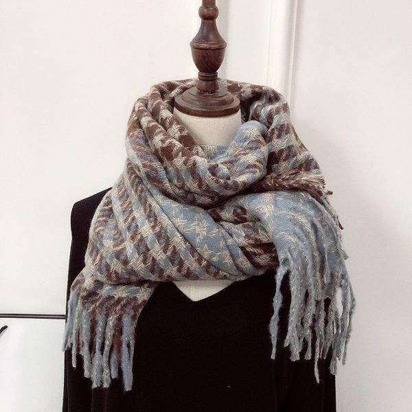 

scarves royalmaybe scarf women autumn and winter double-sided houndstooth imitation cashmere shawl warm, Blue;gray