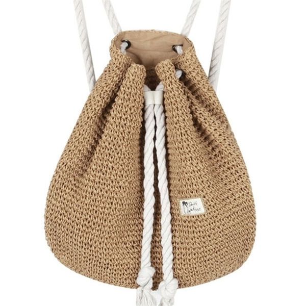 

summer straw bag women backpack fashion rucksack weaved for girls mochila travel beach s shoulder 211215