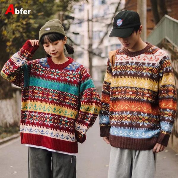 

men's sweaters abfer men streetwear sweater geometry pattern knitted 2021 fashion harajuku casual knit pullover couple argyle, White;black