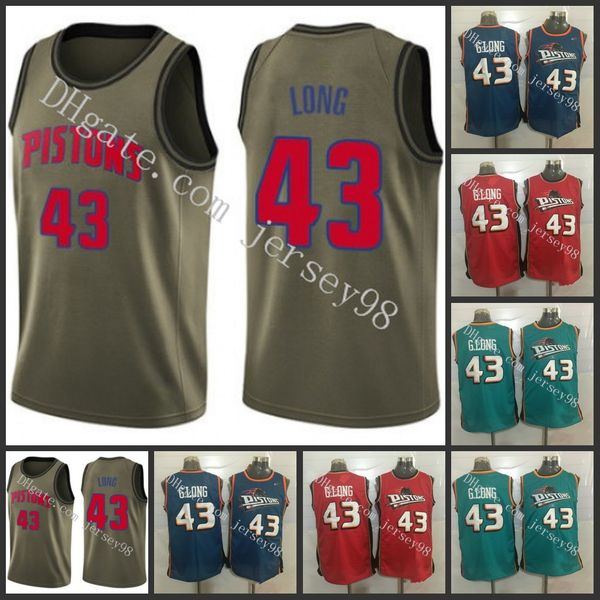 

detroit pistons men 43 grant long retro basketball jersey, Black