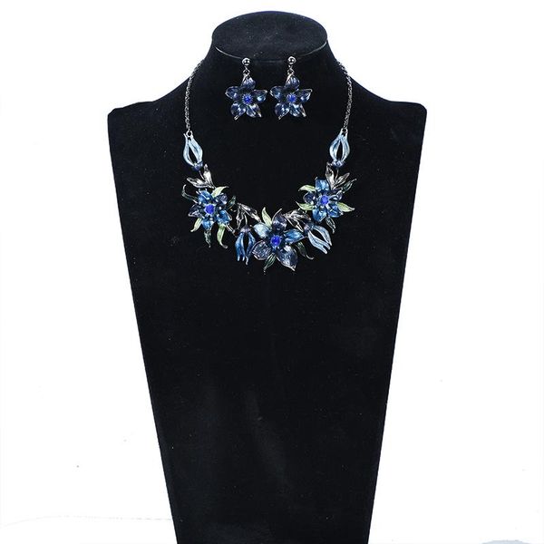 

earrings & necklace vintage enamel jewelry sets choker crystal blossom set for women bridal, Silver
