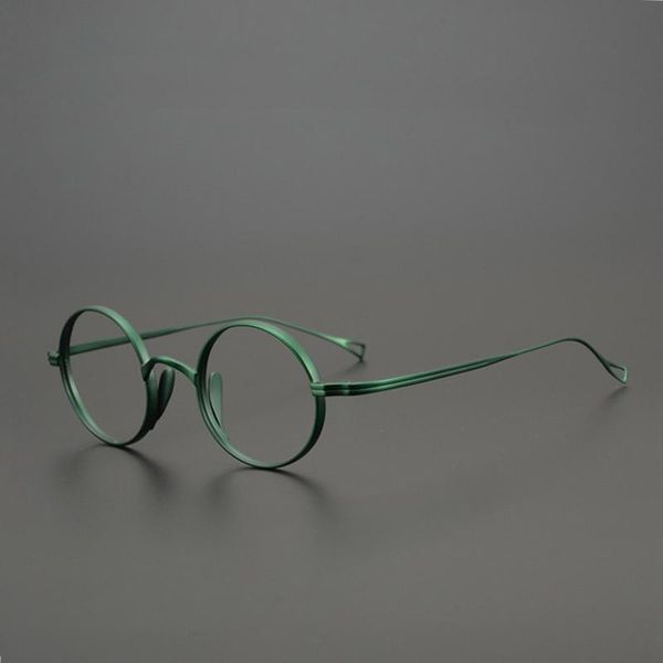 

fashion sunglasses frames pure titanium small round frame reading glasses dark green anti-blue light retro optical spectacles p, Black