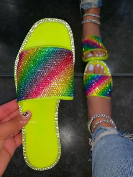 

sandals rhinestone women summer beach shoes ladies glitter slippers wedges for bling sandalia feminina 2021, Black