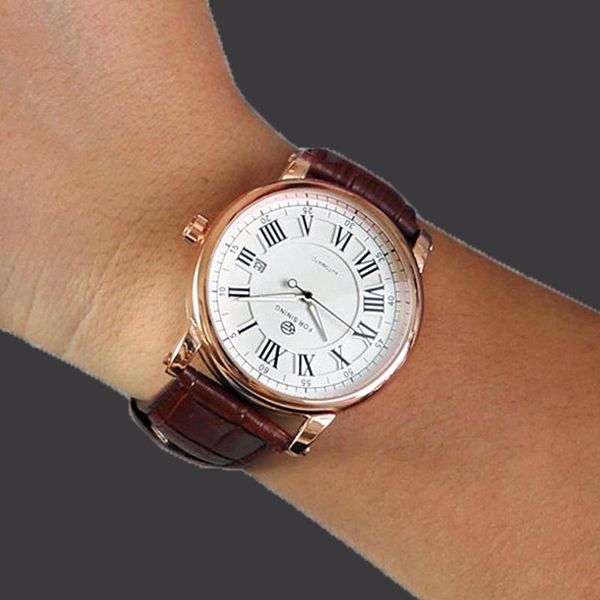 

wristwatches forsining automatic mechanical watches men luxury famous designer brand rose gold case leather belt wrist watch gift for, Slivery;brown