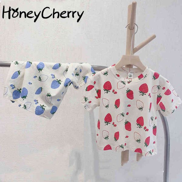 

children's short-sleeved t-shirt summer boys and girls baby cotton casual bottoming clothes 210515, Blue