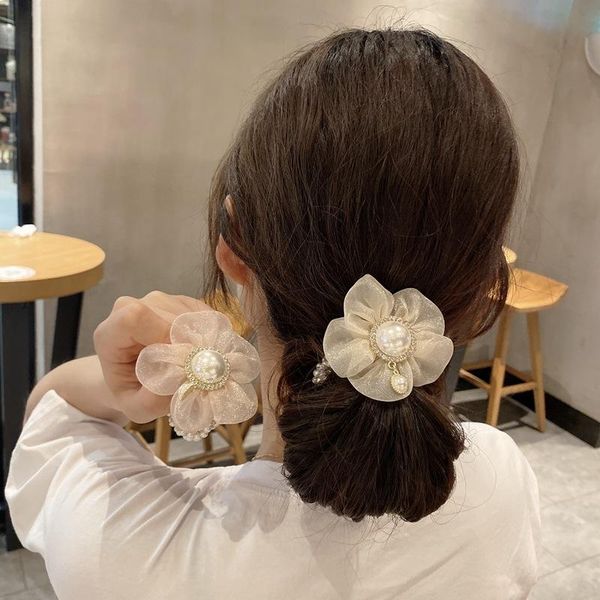 

hair clips & barrettes korean style flower black/pink/champagne yarn pearls crystal women bands holder headband fashion accessories, Golden;silver