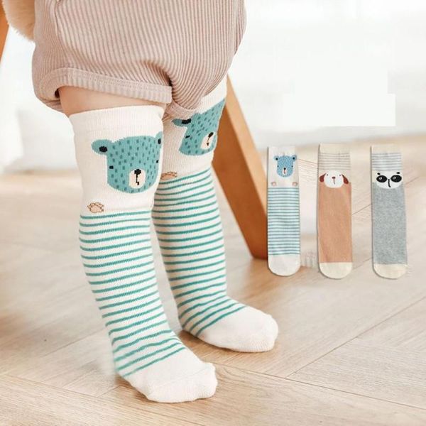 Spring New 3 Paia / lotto Calzini per bambini Alti al ginocchio Boy Girl Infant Toddler Cotton Long Socks Anti Slip Cute Cartoon Animal Socks 210413