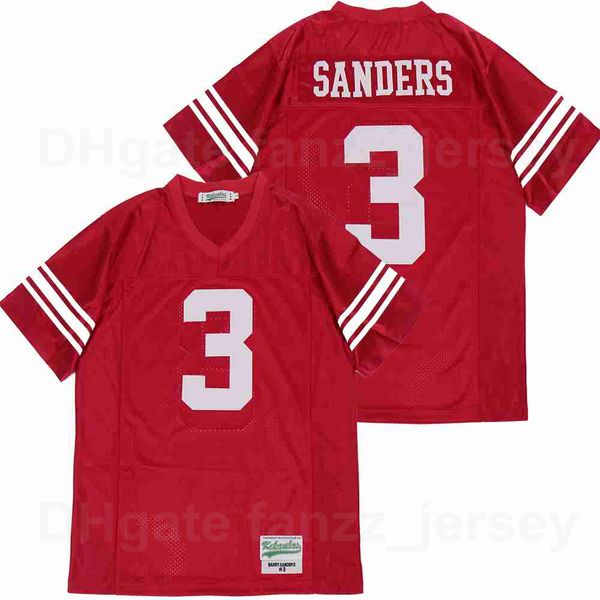 

heritage hall high school football 3 barry sanders jersey men moive embroidery and sewing team color red breathable pure cotton pullover exc, Black