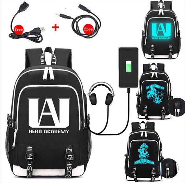 

my hero academia luminous backpack for boys school student bags girls usb charging waterproof laptravel bag