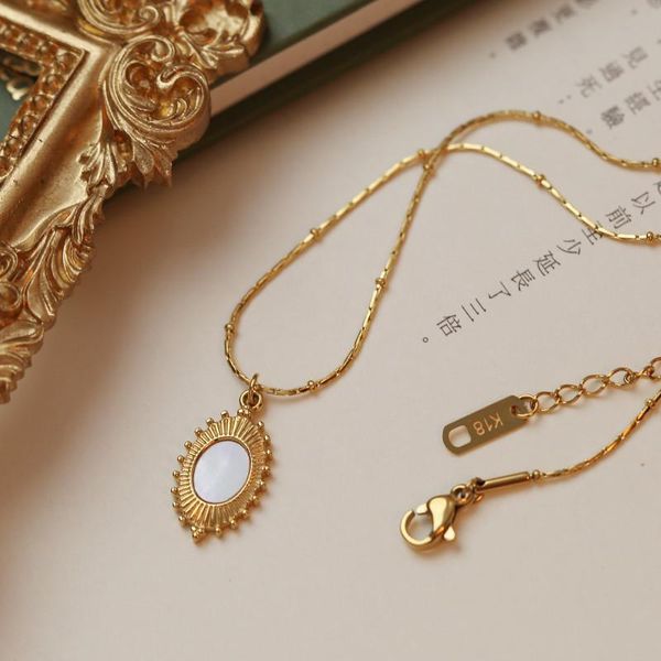 

chains retro fashion french style shell stone stainless steel pendant necklace woman gold clavicle chain jewelry anniversary gift, Silver