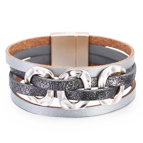

bangle european and american original atmospheric pu leather multi-layer magnet buckle hand woven bracelet square lady jewelry, Black