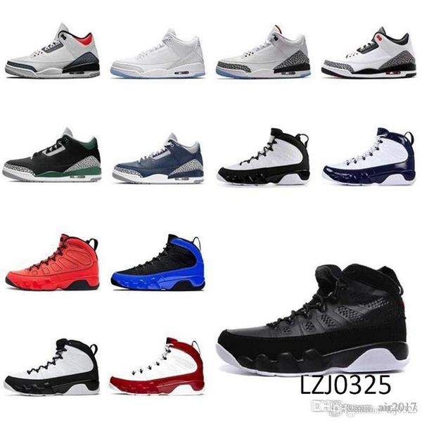 

the new 3s jumpman basketball shoes white 9s men 3 pine green medium grey midnight navy racer blue mens trainers outdoor sports sneakers, Black