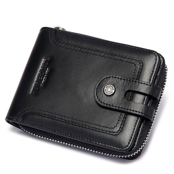 

bifold men cowhide leather zip around wallet card holder coin purse d08e wallets, Red;black