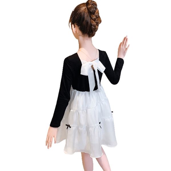 

girl dress big bow party patchwork kids casual style children's clothing 6 8 10 12 14 210527, Red;yellow