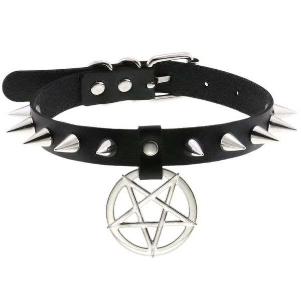 

chokers spike punk choker collar for girl goth pentagram necklace emo neck strap cosplay chocker gothic accessories, Golden;silver