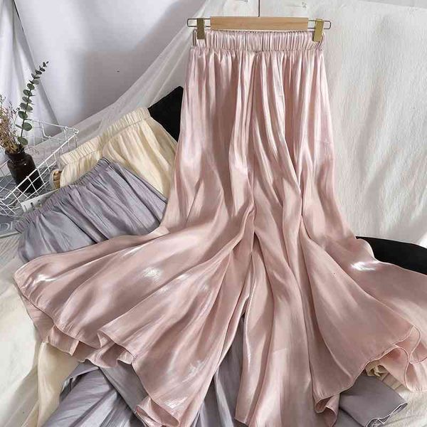 

women's pants & capris elastic waist culottes loose thin wide-leg pants solid color casual for womens summer clothes large-length, Black;white