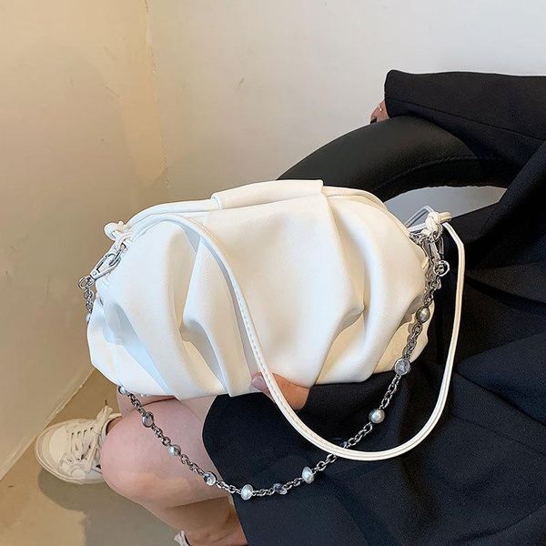 

totes solid color pleated tote underarm bag 2021 summer pu leather women designer handbag shoulder messenger