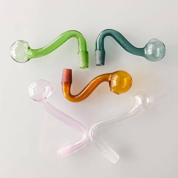 Bunte 10-mm-Glasschalen mit männlichem Gelenk, Pyrex-Glas, Ölbrenner, Pfeife, Tabak, gebogene Schüssel, Shisha-Adapter, dicke Bong-Rohre, Rauchen, Shisha-Rohr, Nagelbrennen, Jumbo, 5 Farben