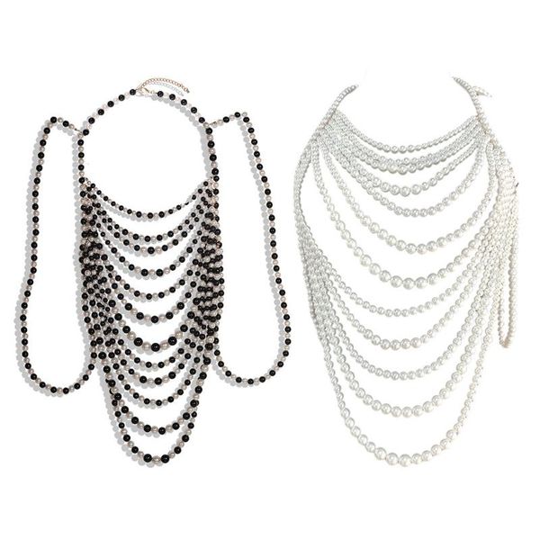 

scarves women faux imitation pearls beaded body chain bib collar necklace jewelry party accessories and brand, Blue;gray