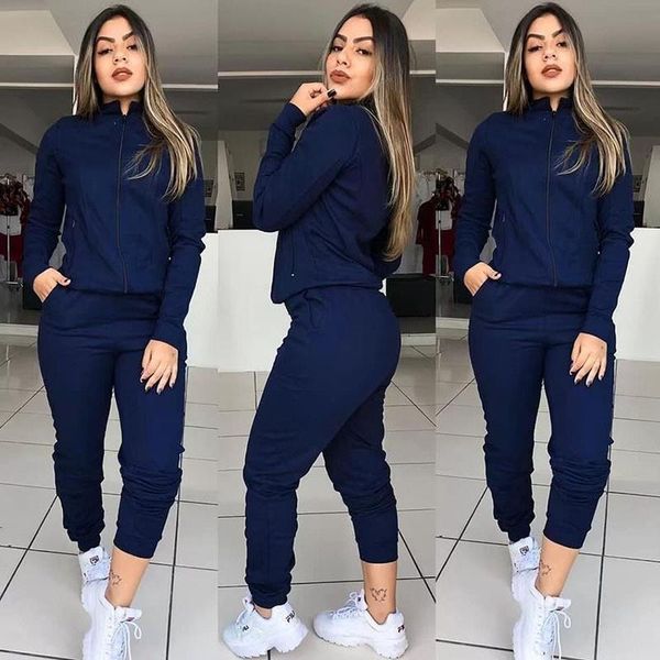 

tracksuit two piece set womens pants autumn winter clothes solid long sleeve zipper jacket v neck coat and workout joggers, White