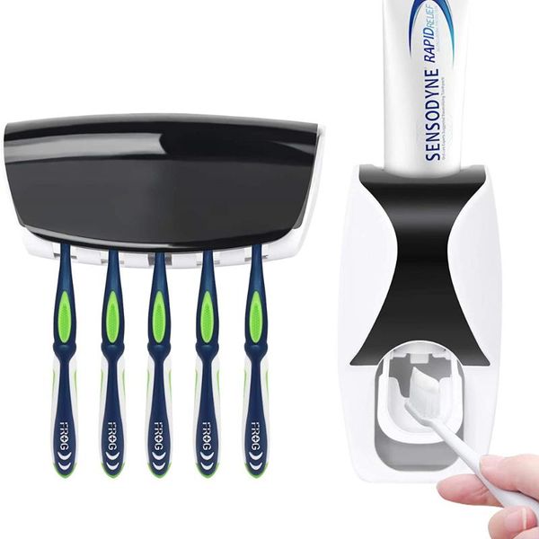 

toothbrush holders automatic toothpaste squeezer dispenser holder wall mount dust-proof storage rack bathroom accessories