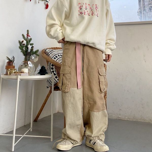 

khaki bla cargo side poet loose elastic waist harem jogger wide pant woman japanese man streetwear korean harajuku baggy new, Black