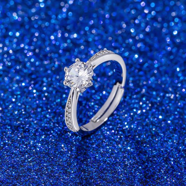 

of live broadcast micro inlaid diamond ring for women with six claws and edging women's, Silver