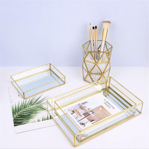 

kitchen storage & organization nordic tray gold rectangle glass brass makeup organizer fruit jewelry display dessert plate deskhome deco