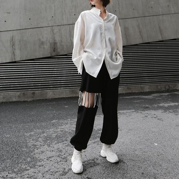 

women's pants & capris sweatpants women palazzo special offer cotton vadim 2021 winter pearl cutout legs casual wild trousers, Black;white