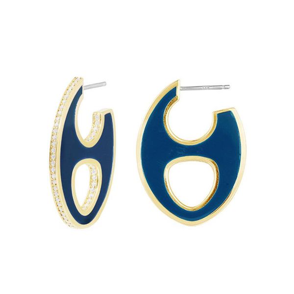 

dangle & chandelier arc-shaped retro arc enamel drip glaze oval a letter stud earrings european and american suitable for round faces, Silver