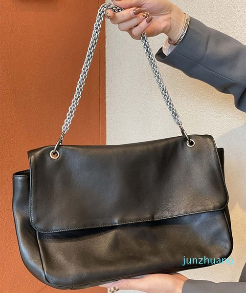 

designer- autumn winter vintage calfskin leather classic jumbo bags large capacity soft matelasse chain silver metal hardware luxury handbag
