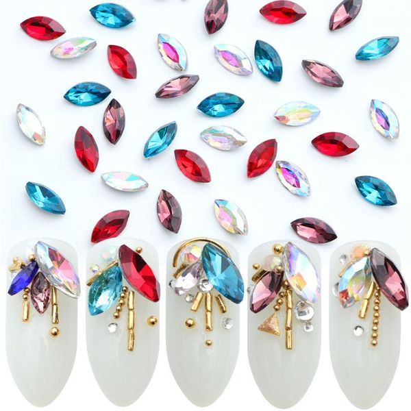 

20pcs crystal nail rhinestone decorations charm horse eye clear ab blue strass for diy gem bead manicure accessories ji0891, Silver;gold