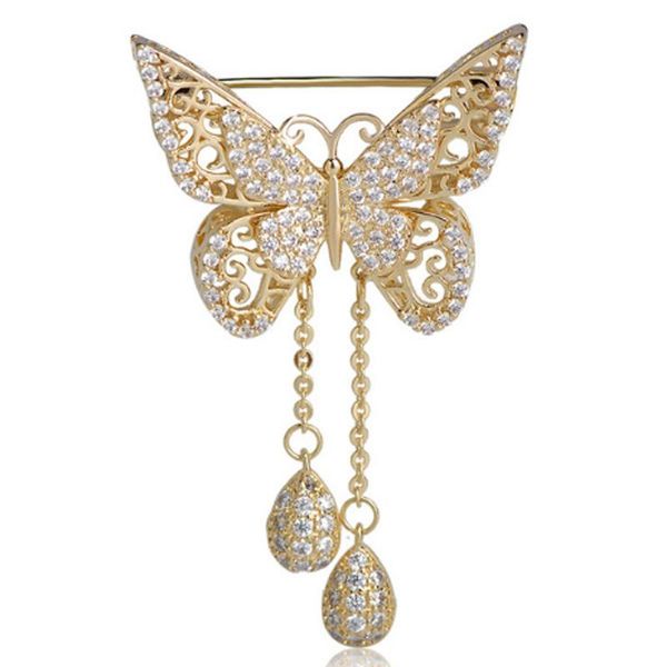 

pins, brooches zlxgirl arrival metal cubic zircon butterfly shape copper jewelry women girl and men clothes scarf suit accessories, Gray