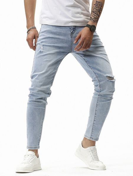 

men ripped slant pocket jeans 02dv#, Blue
