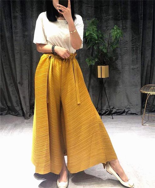 

miyake pleated harem womens pant plus size high waist wide leg flare girdle of aesthetic fleece harajuku, Black;white