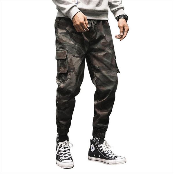 

camo fashion streetwear harem women pant trousers male camouflage elastic wais tjoggers ankle length summer cargo, Black