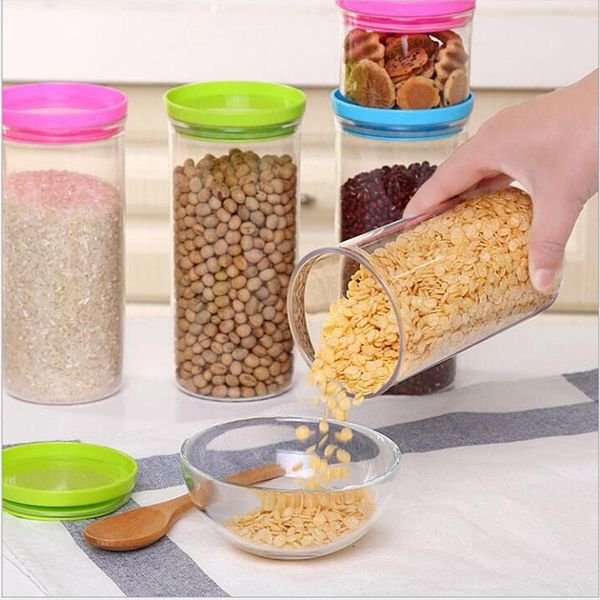 

storage bottles & jars kitchen sealed food tank transparent grain organizer jar bamboo lid fresh-keeping box