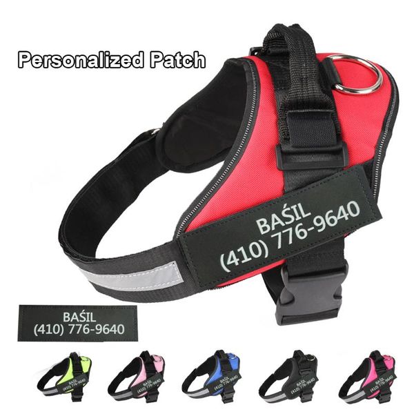 

personalized dog harness reflective breathable adjustable id custom patch vest pet for small large dogs outdoor walking collars & leashes