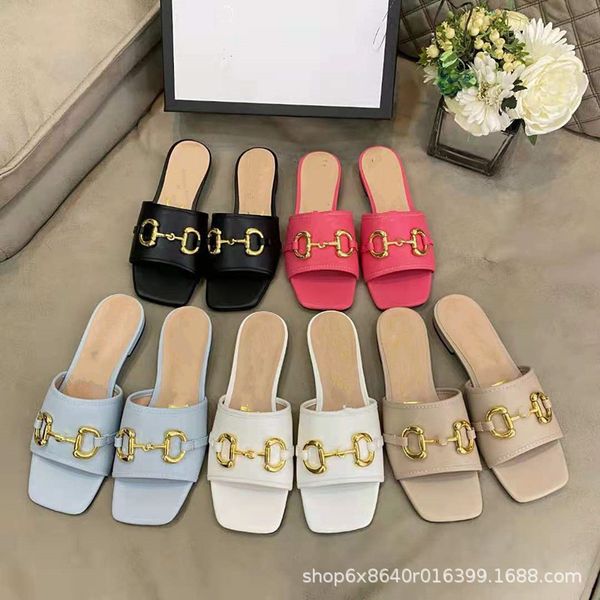 

slippers sandals 2021 summer new horse clasp slippers low for women zly, Black