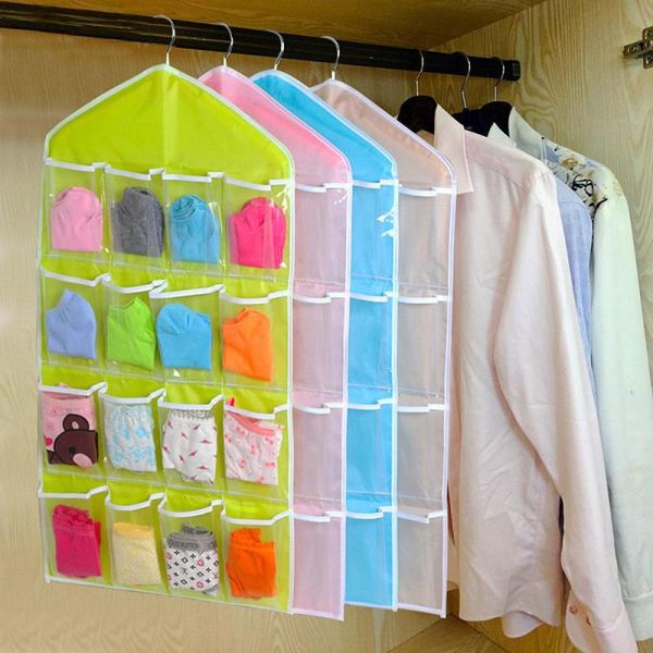 

polyester 16pockets clear hanging bag socks bra underwear rack hanger storage organizer l*5 boxes & bins