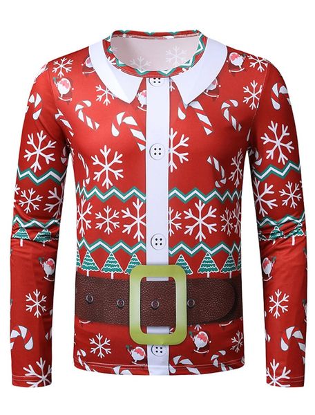

men's christmas 3d printing t-shirt long sleeve fashion christmas tree snowman print pattern party streetwear round neck high quality, White;black