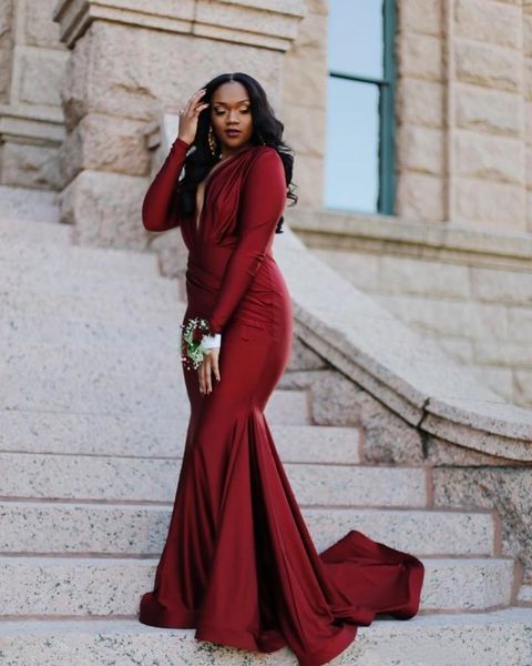 

bridesmaid dress yiminpwp dark red mermaid dresses deep v neck long sleeve sweep train draped country wedding guest gowns, White;pink