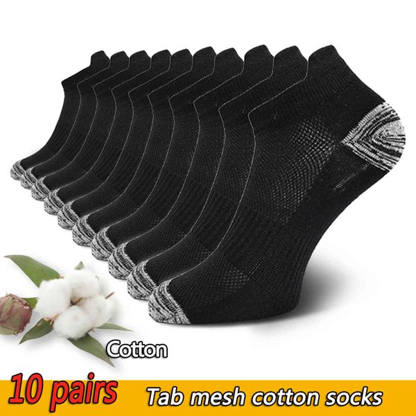 

10 pairs mens ankle athletic cushioned sports socks breathable low cut tab with arch support mesh casual short sock, Black