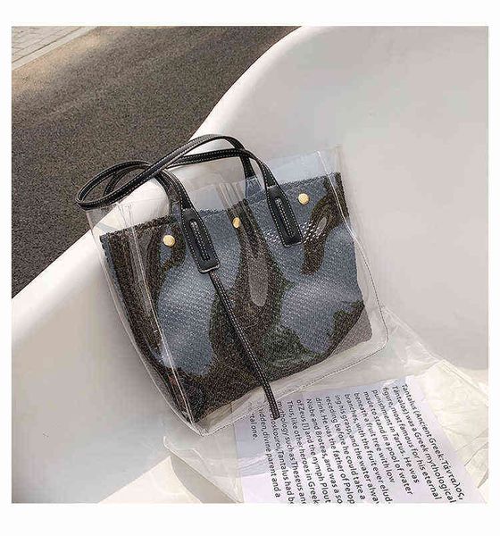 NXY Shopping Bags pouch Design Luxury Handbag Women Secchiello trasparente Clear PVC Weave Female Crossbody Messenger Shoulder 220128