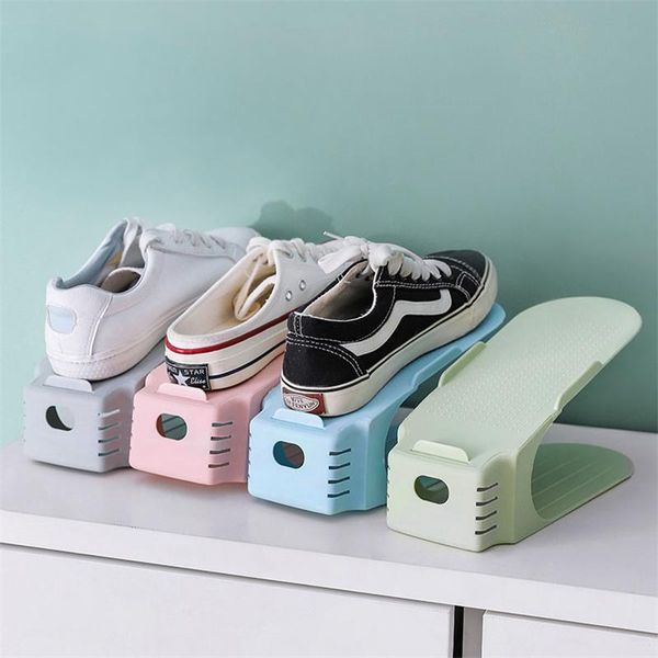

2pcs durable adjustable shoe organizer footwear support slot space saving cabinet closet stand shoes storage rack shoebox clothing & wardrob
