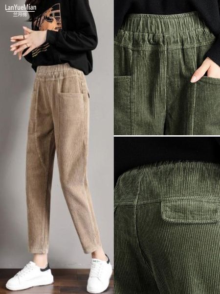 

women's pants & capris 2021 autumn arrival comfortable cotton fit shape solid color women carrot corduroy pant, Black;white
