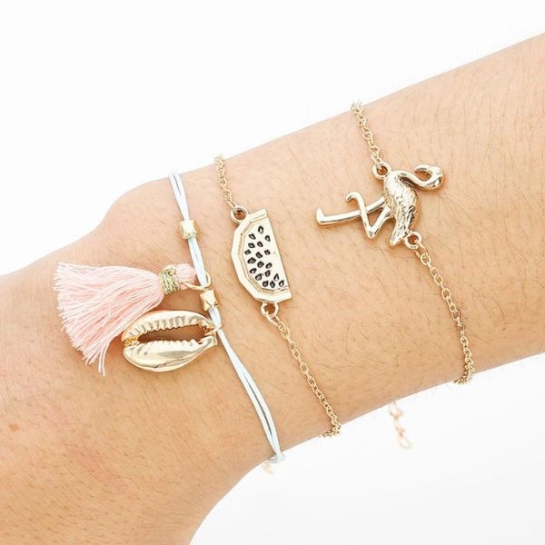 

link, chain factory direct cross-border jewelry simple shell watermelon flamingo 3 piece set bracelet wholesale women's, Black