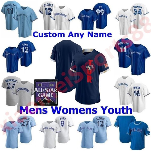 

toronto men women youth blue jays 2021 all-star game baseball jerseys bo bichette vladimir guerrero jr. cavan biggio hyun-jin ryu yamaguchi, Blue;black