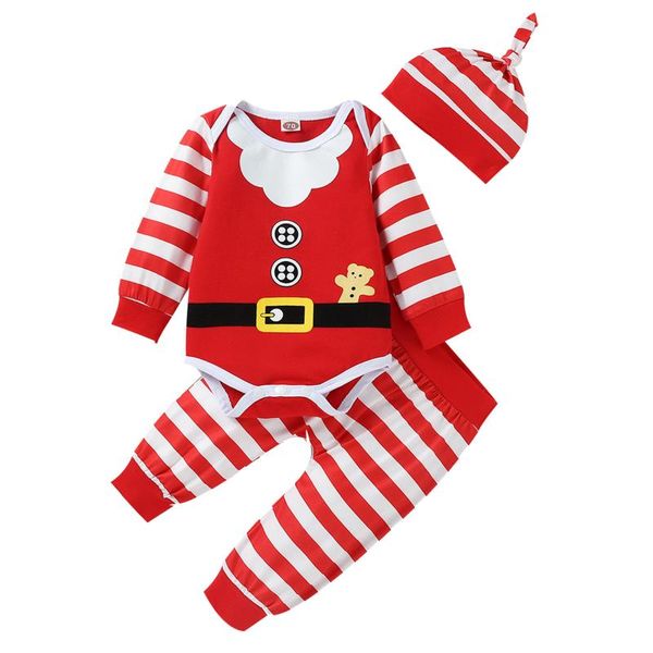Mädchen Kleider Baby Strampler Noel Säugling Jungen Mädchen Weihnachten Weihnachten Santa Body + gestreifte Hose Hut Outfits Body für Borns