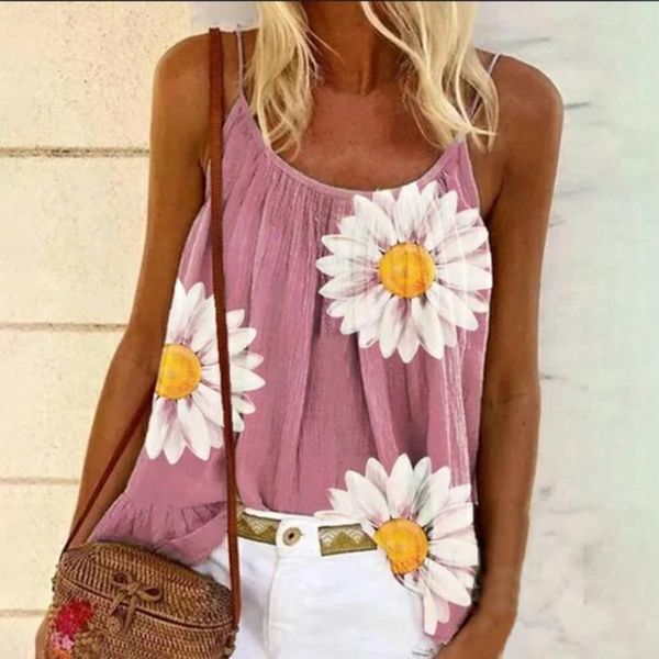 

women's blouses & shirts 2021 women casual summer vest floral print chiffon camis sleeveless v-neck femme, White